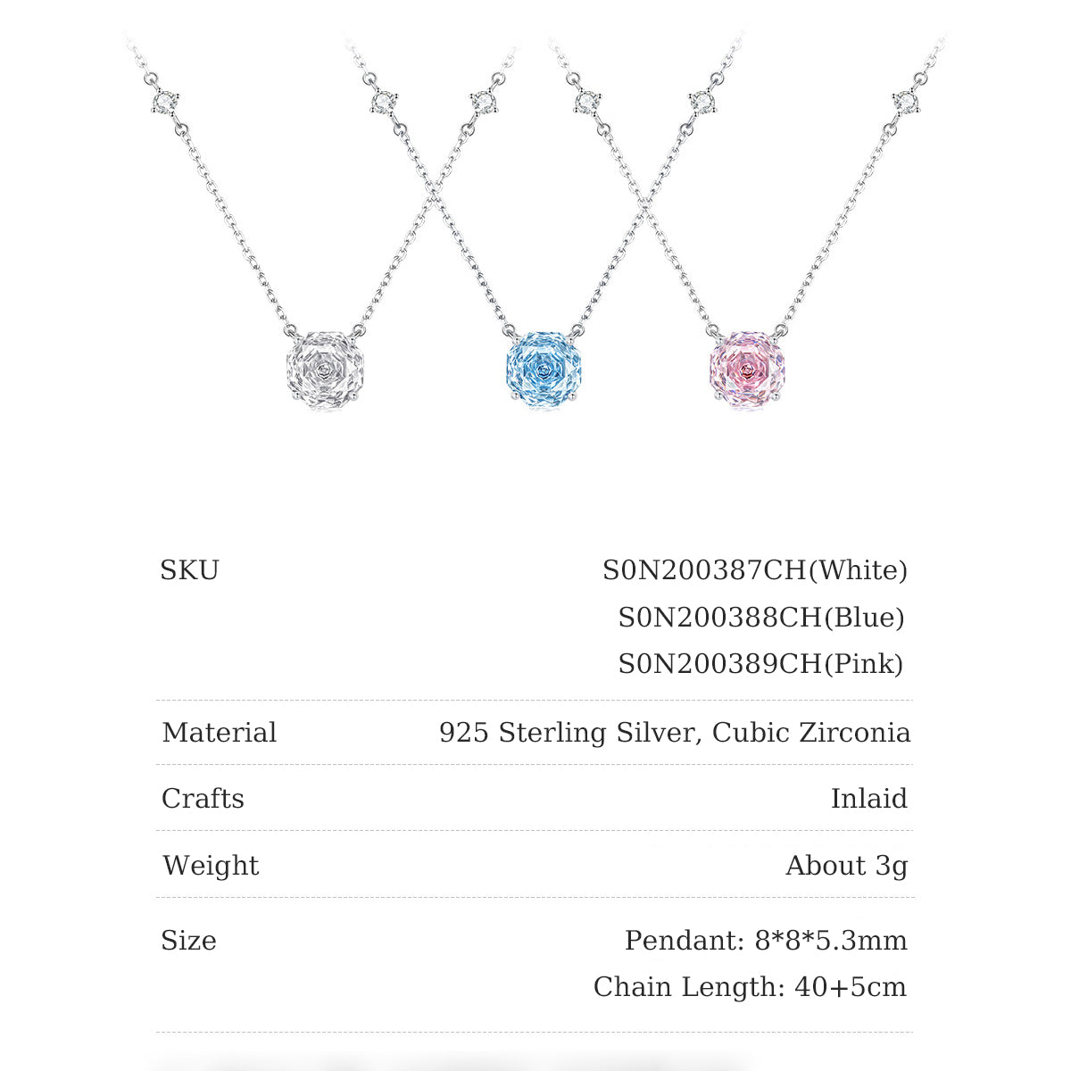 【𝐋𝐢𝐦𝐢𝐭𝐞𝐝-𝐭𝐢𝐦𝐞 𝐝𝐢𝐬𝐜𝐨𝐮𝐧𝐭】Silver Zircon Colored Rose Solitaire Bezel Jewelry Set - Bracelet & Necklace
