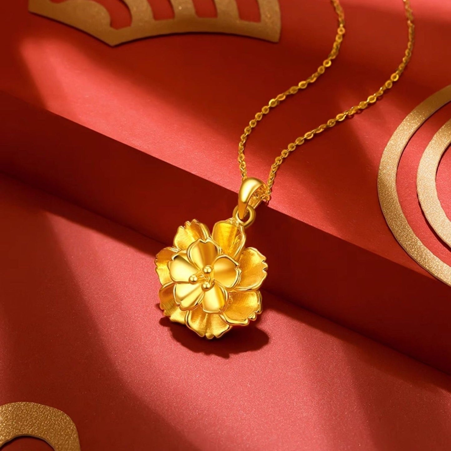 24K Gold Alluring Peony Necklace Pendant