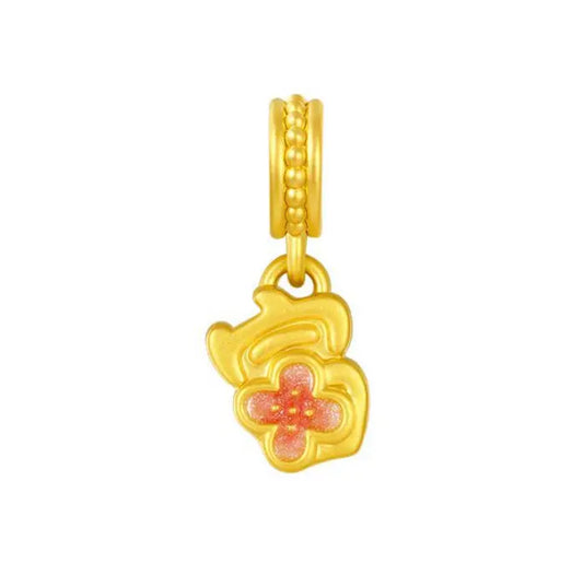 AU999 24K Pure Gold Enamel Rich charm