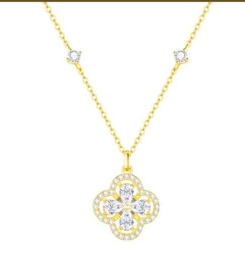 S925 Silver Zircon Double-sided Clover Necklace