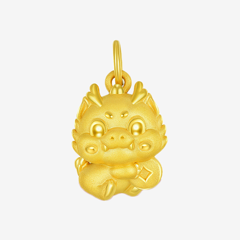 24K Gold Wealthy Coin Dragon Necklace Pendant