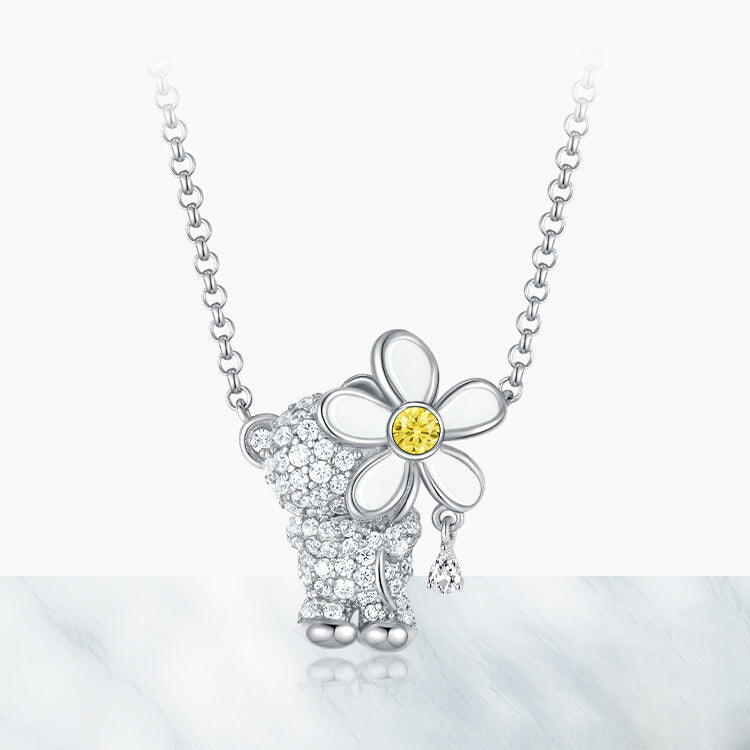 S925 Silver Zircon Cute Bear Necklace