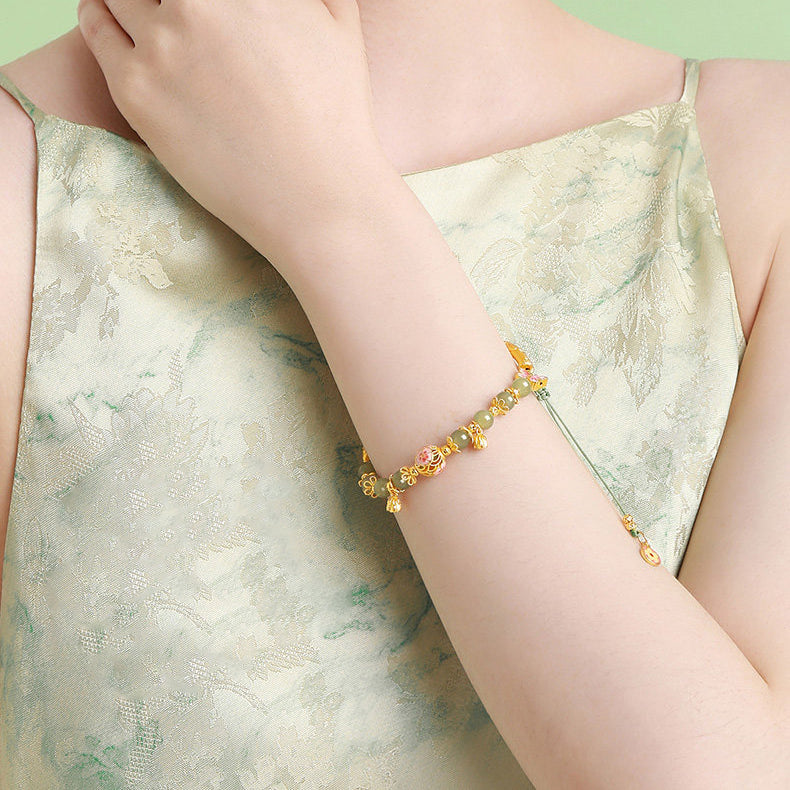 Gold Plated Silver Hetian Jade Peach Blossom Bracelet