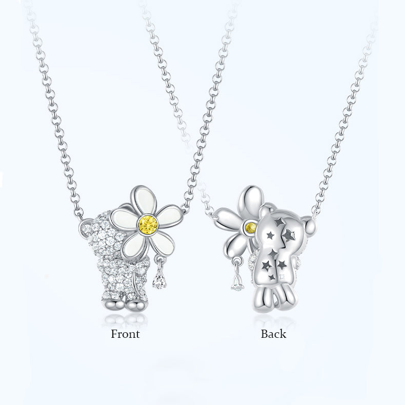 S925 Silver Zircon Cute Bear Necklace