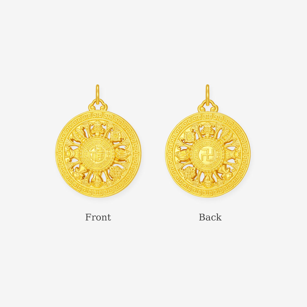 24K Gold Eight Treasures Compass Pendant