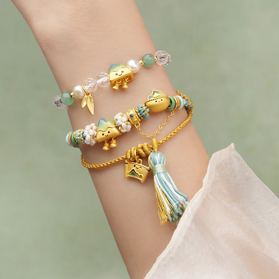 A Grand Panorama of Rivers and Mountains Series 24K Gold Landscape  Charm