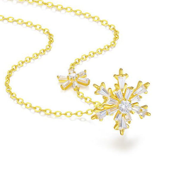 S925 Silver Zircon Rotatable Snowflake Necklace