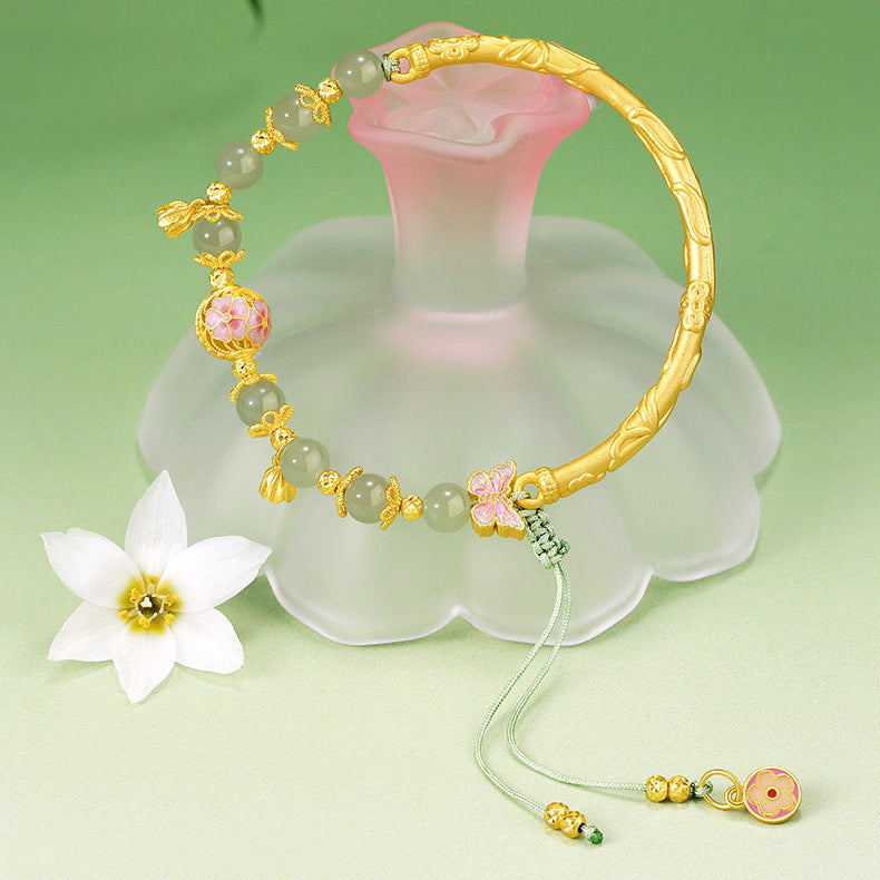 Gold Plated Silver Hetian Jade Peach Blossom Bracelet
