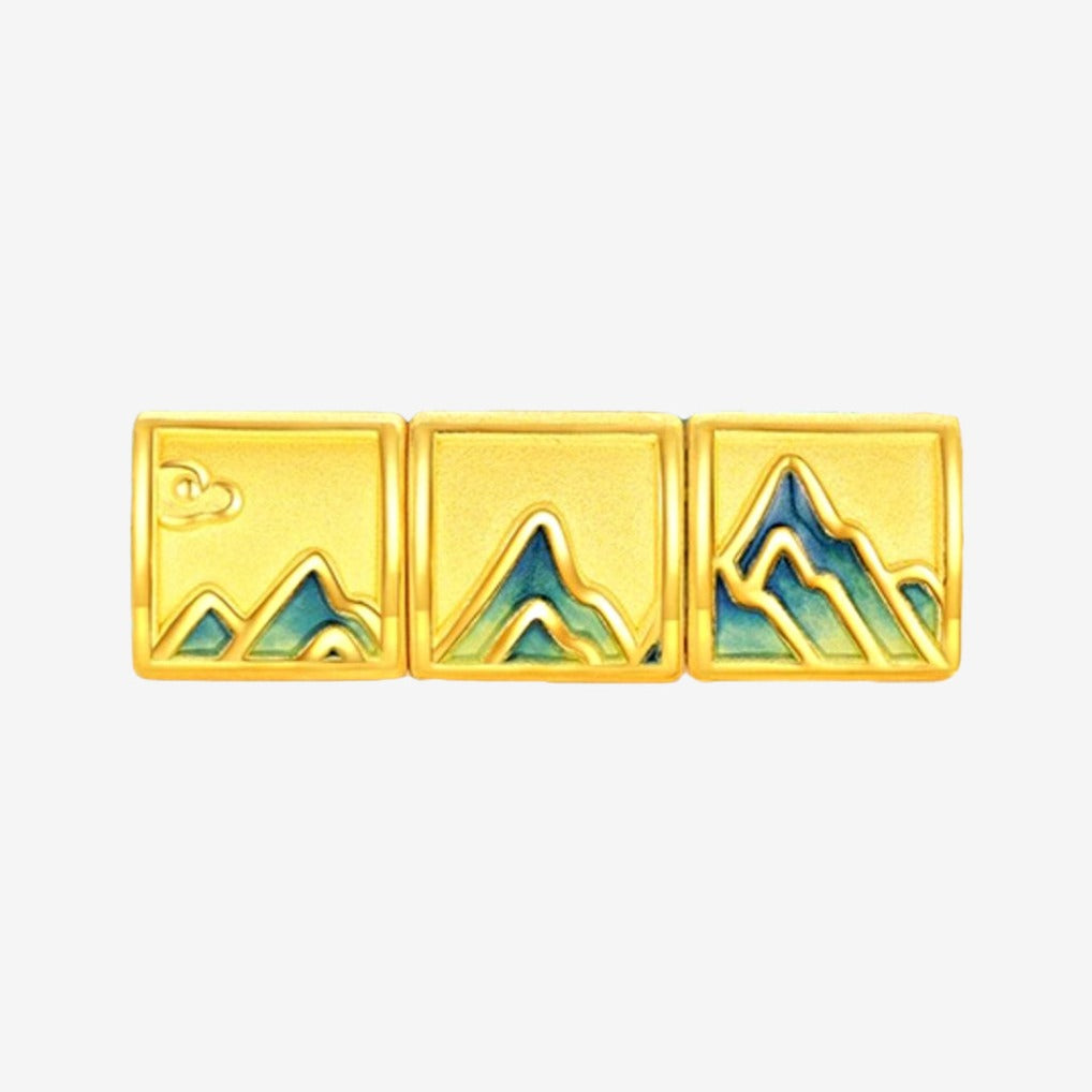 A Grand Panorama of Rivers and Mountains Series 24K Gold Enamel Blessing Charm Set