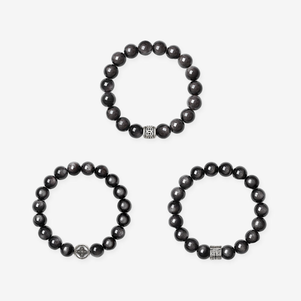 [Pre-sale] S925 Silver Obsidian Blessing Charm Beaded Bracelet