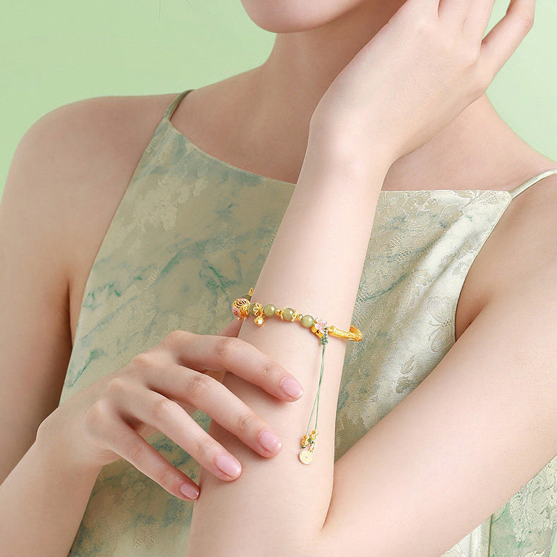 Gold Plated Silver Hetian Jade Peach Blossom Bracelet