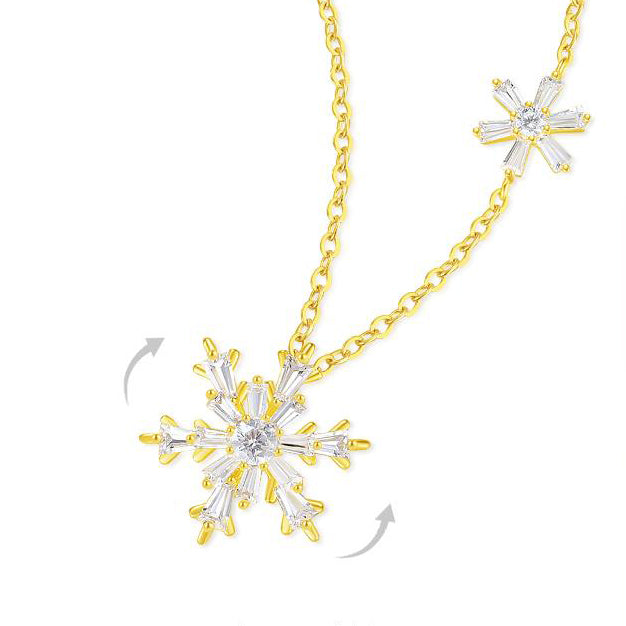 S925 Silver Zircon Rotatable Snowflake Necklace