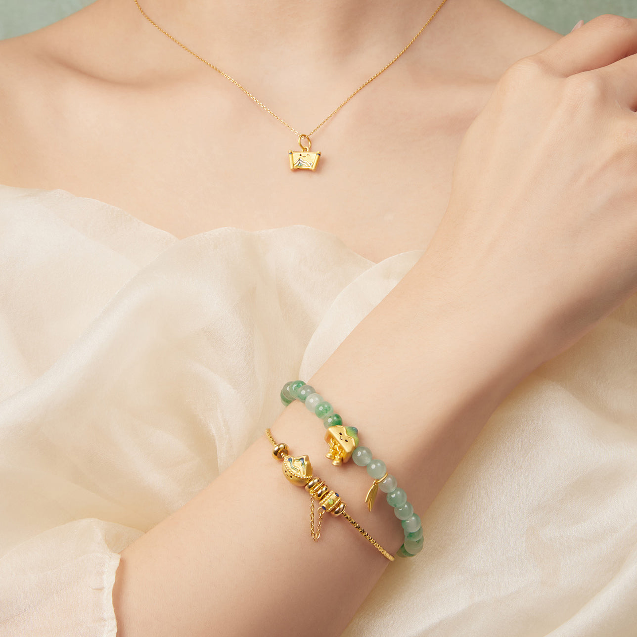 A Grand Panorama of Rivers and Mountains Series 24K Gold Landscape  Charm