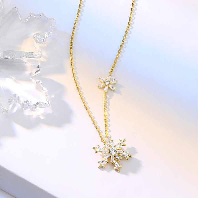 S925 Silver Zircon Rotatable Snowflake Necklace