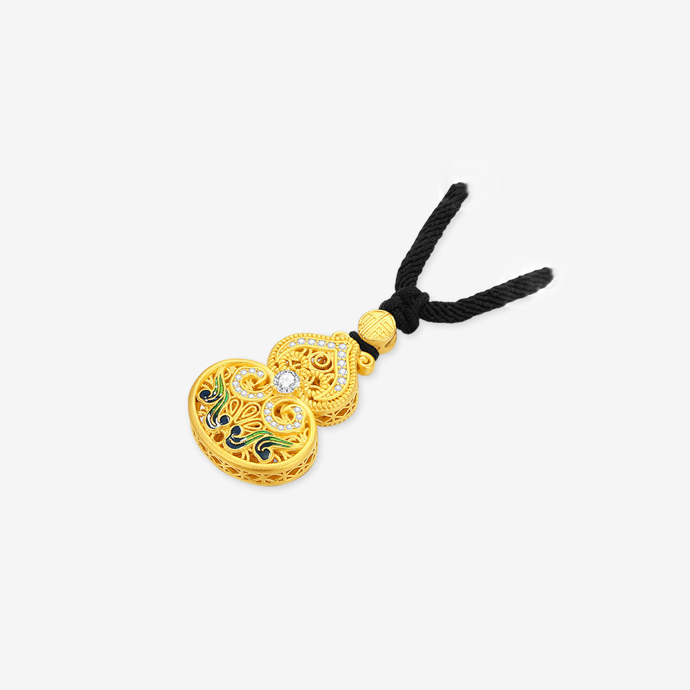 925 Silver Gold Plated Enamel Ruyi Gourd Pendant Necklace