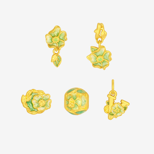 Artist Series 24K Gold Enamel Green Blue Flower Series Charm