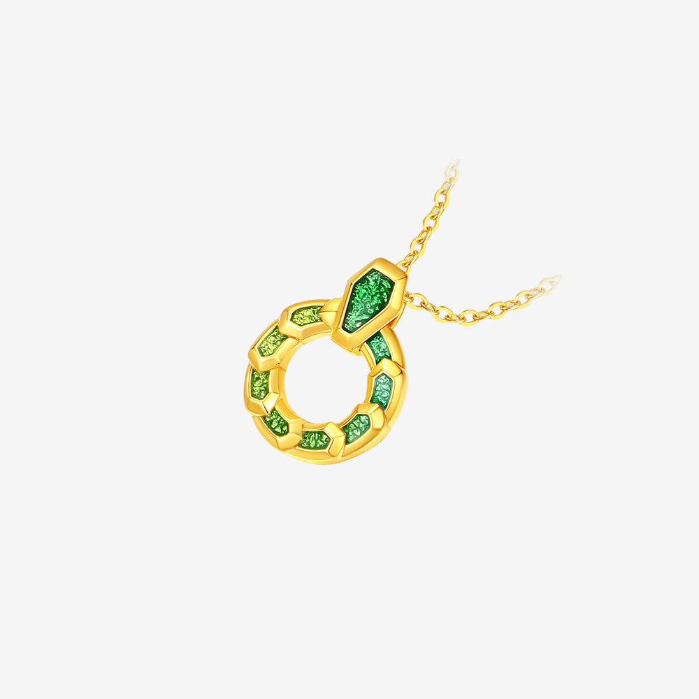 24K Gold Green Coiled Snake Necklace Pendant