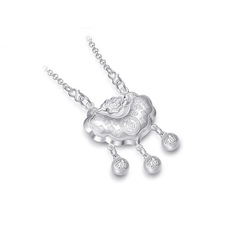 S990 Silver Newborn Baby Child Hundred Fu Ruyi Lock Necklace