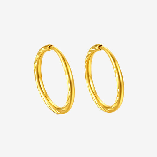 24K Gold Carved Pattern Hoop Earrings