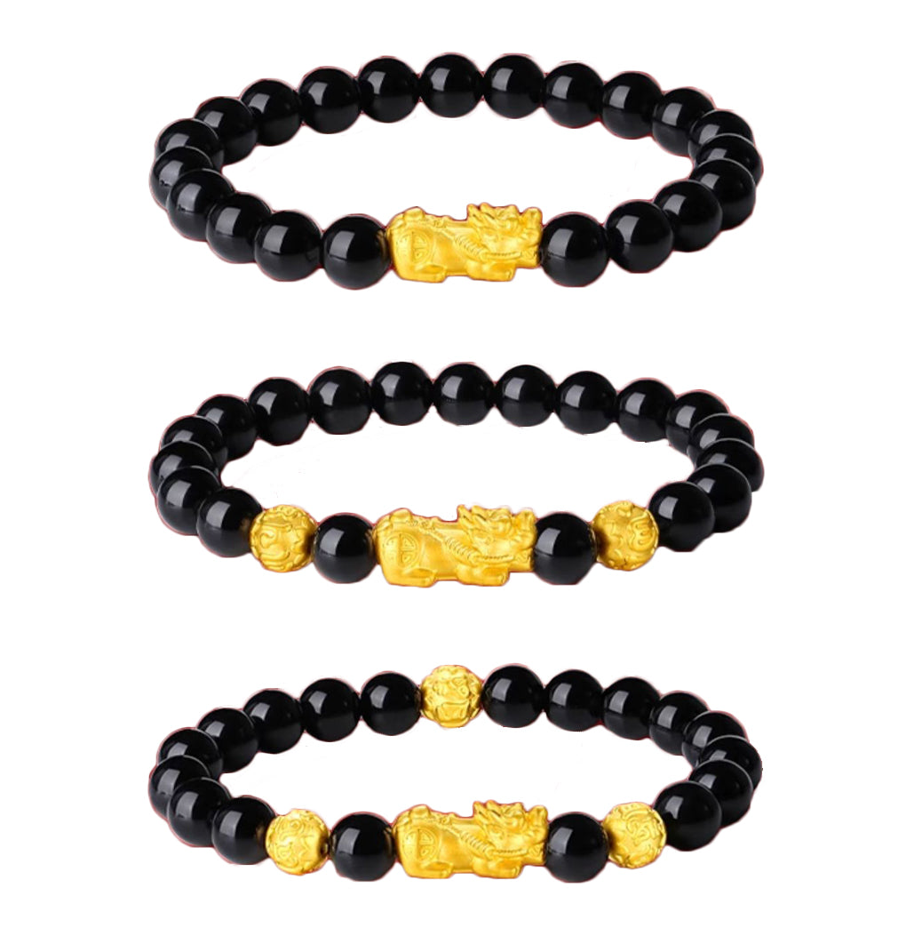 24K Gold Pixiu Obsidian Men Beaded Bracelet – ChowTaiSeng