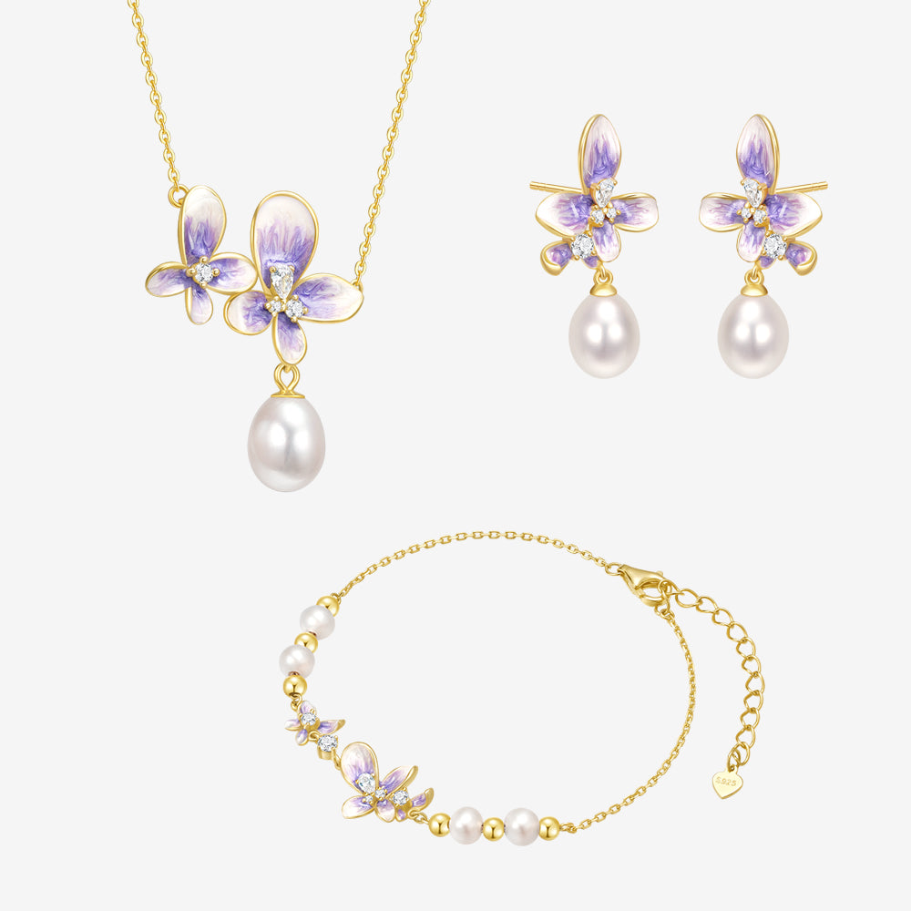 S925 Silver Pearl Wisteria Flower Shining Jewelry set