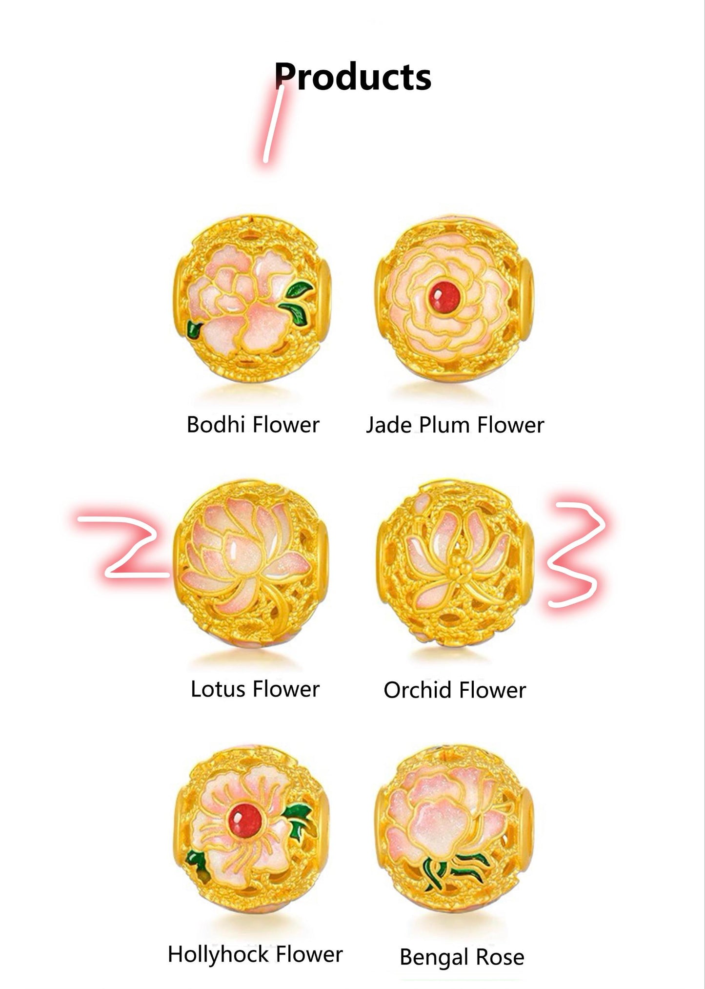 24K Gold 6 flower charms for Elliza