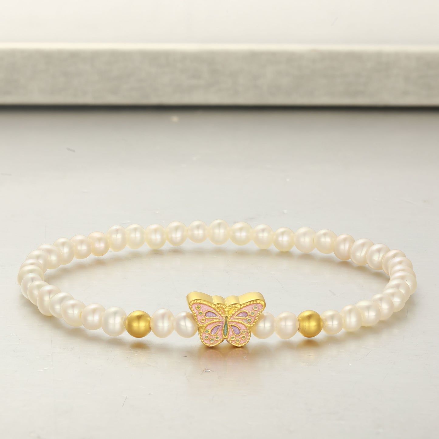 24K Gold Pearl Enamel Butterfly Bracelet