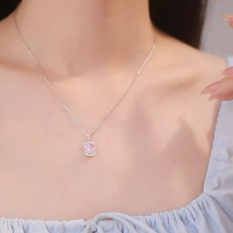[Pre-sale] S925 Silver Pink Radiant Cut Zircon Necklace