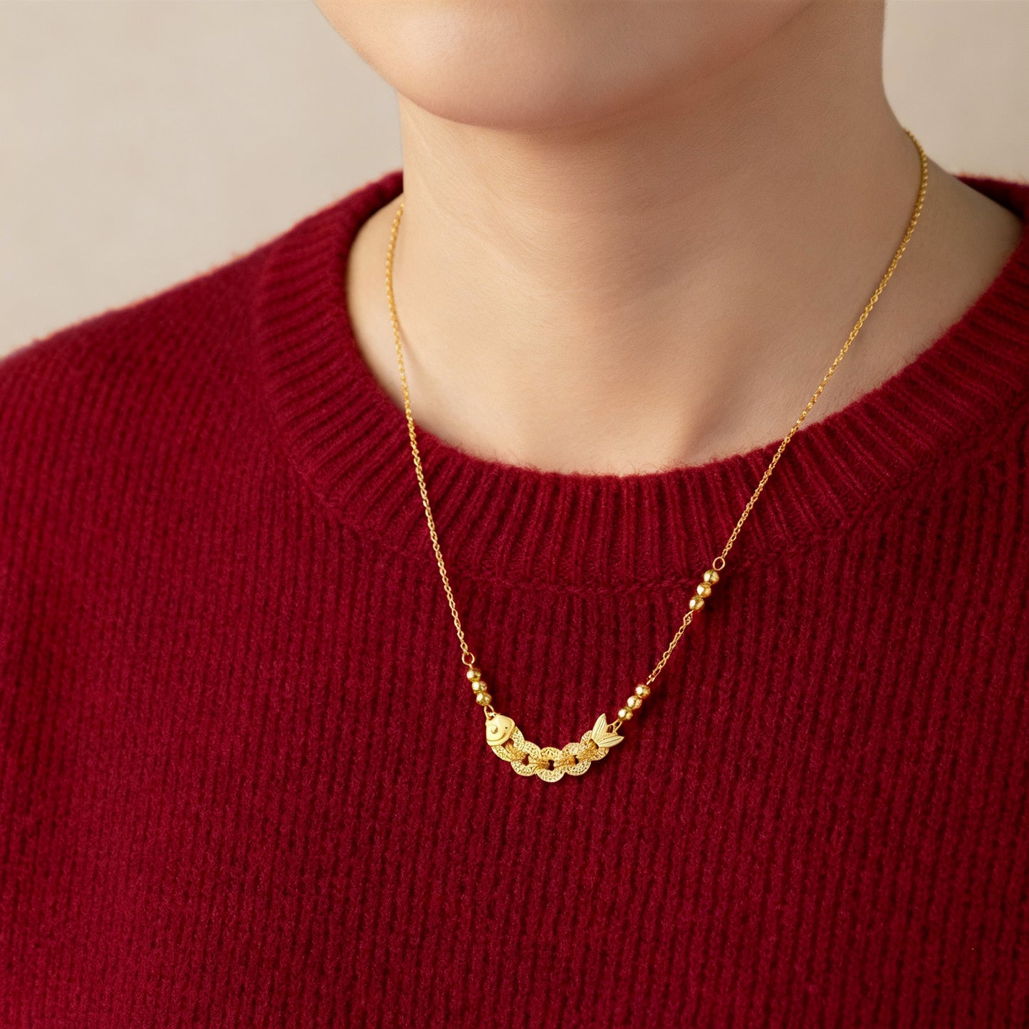 S925 Silver Five Emperors Coins Koi Goldfish Jewelry Set - Bracelet Necklace