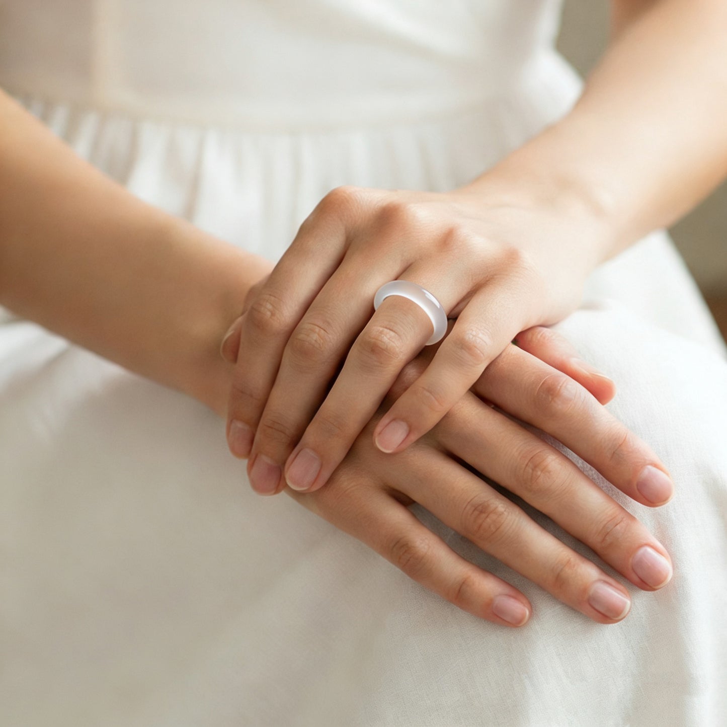 Natural Honey-colored Moonlight Chalcedony Ring