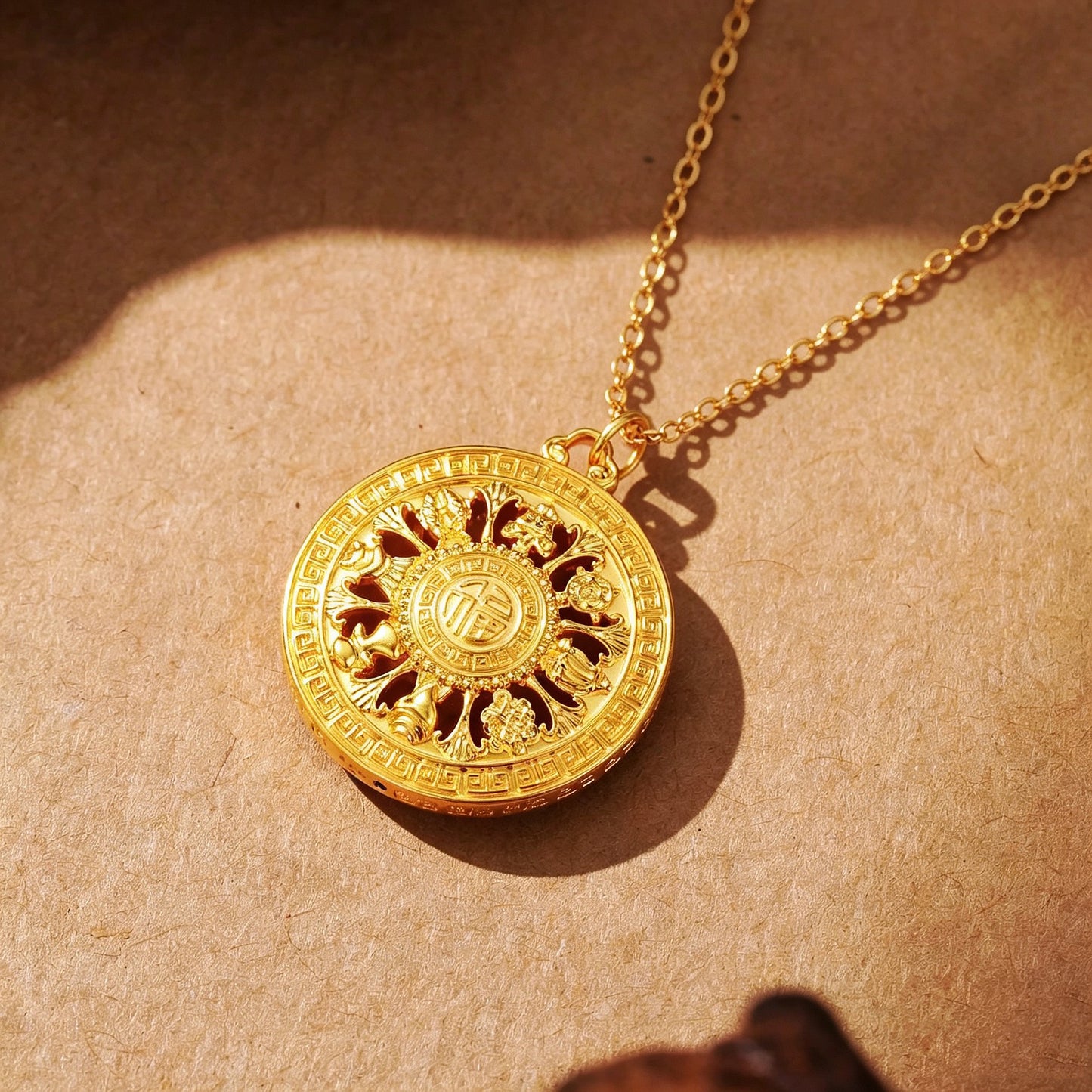 24K Gold Eight Treasures Compass Pendant