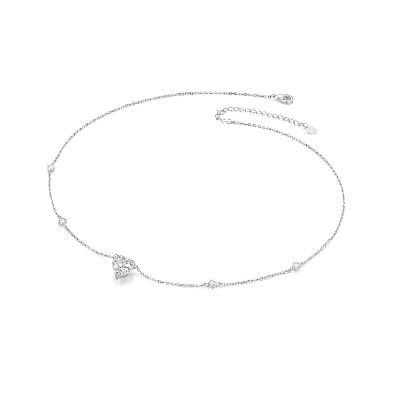Silver Zircon Heart Jewelry Set - Necklace Earrings