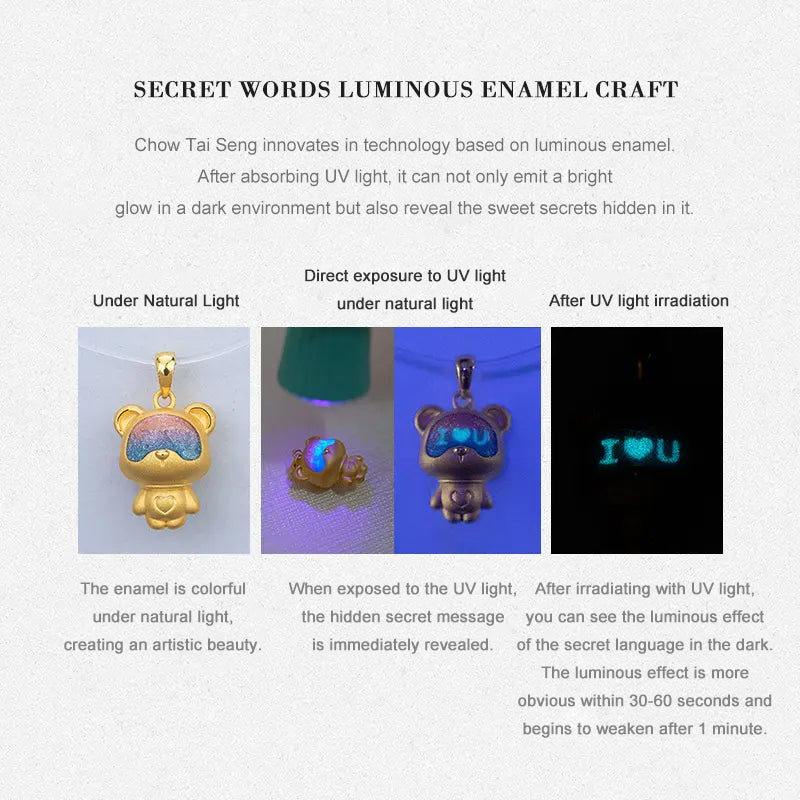 First Series 24K Gold Secret Words Luminous Enamel Sweet Bear Charm