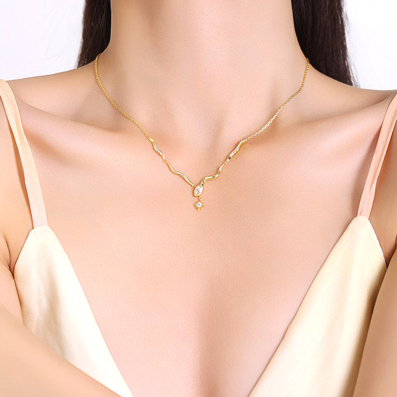 S925 Zircon Star Golden Snake Necklace