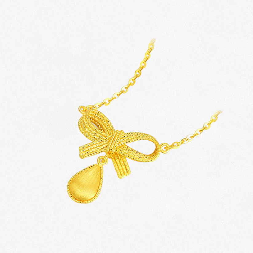 24K Gold Sparkling Bow Knot Water Drop Necklace
