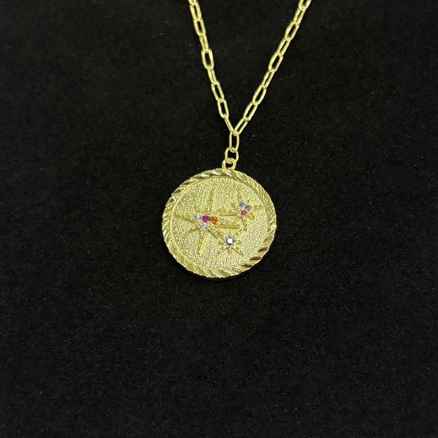 Gold Plated Silver Vintage Eight-pointed Star Disc Necklace