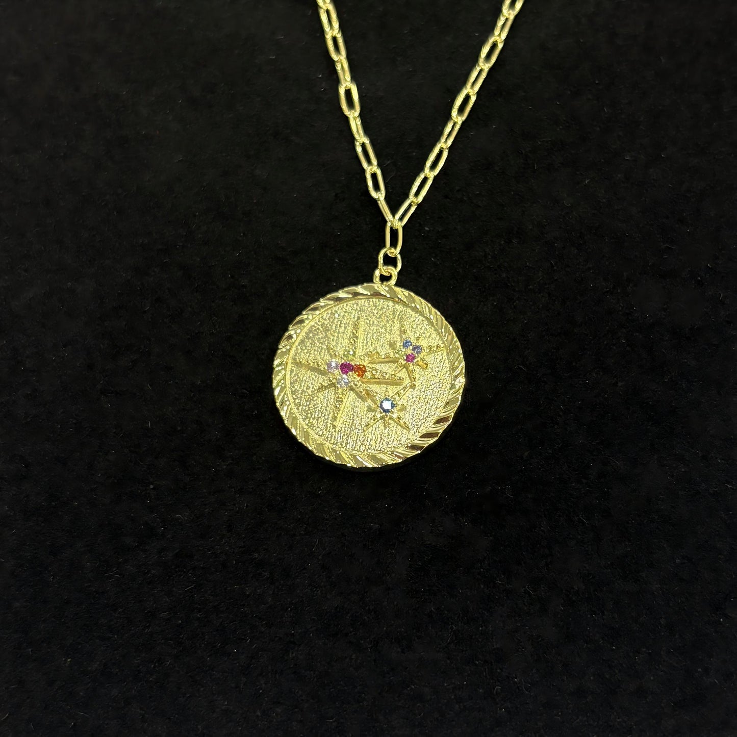 Gold Plated Silver Vintage Eight-pointed Star Disc Necklace