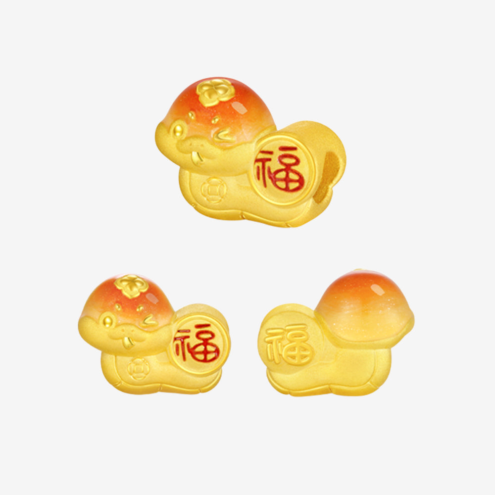 24K Gold Luminous Enamel Year of the Snake Blessing Charm Set