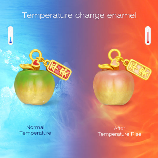 24K Gold Temperature Color Change Enamel Apple Charm