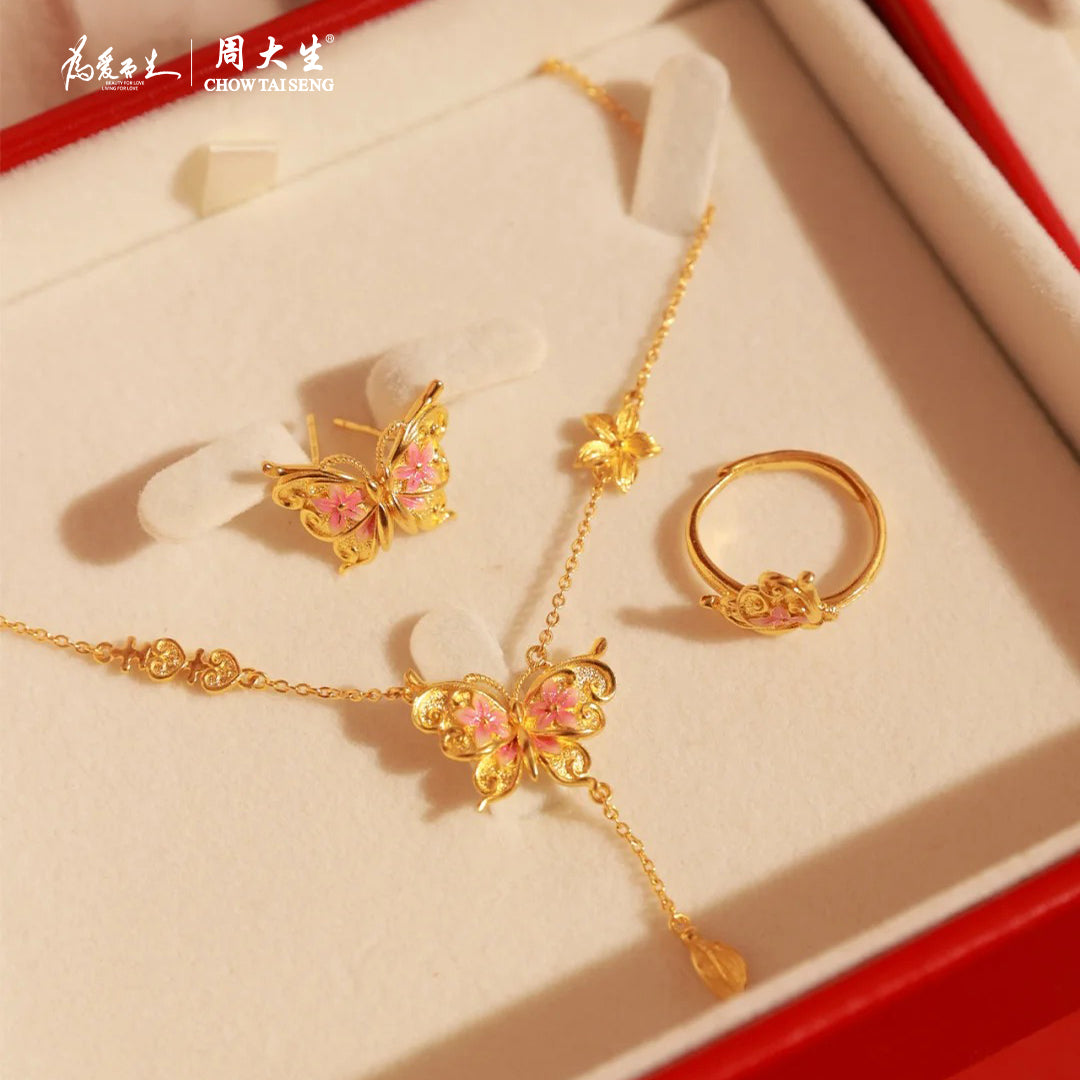 Happy Flower Wedding Series 24K Golden Butterfly Dancing Jewelry Set