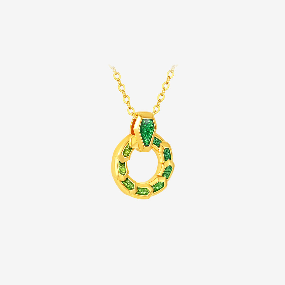 24K Gold Green Coiled Snake Necklace Pendant