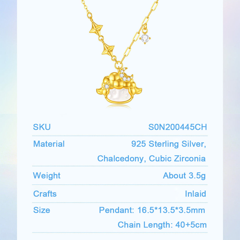 Chalcedony sheep necklace size chart showing a 16.5 x 13.5 x 3.5mm pendant and 40+5cm chain