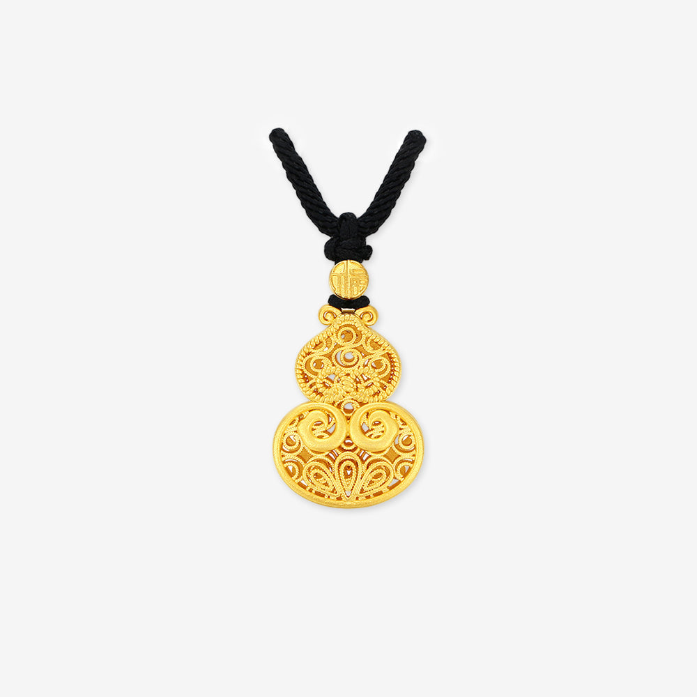 925 Silver Gold Plated Enamel Ruyi Gourd Pendant Necklace