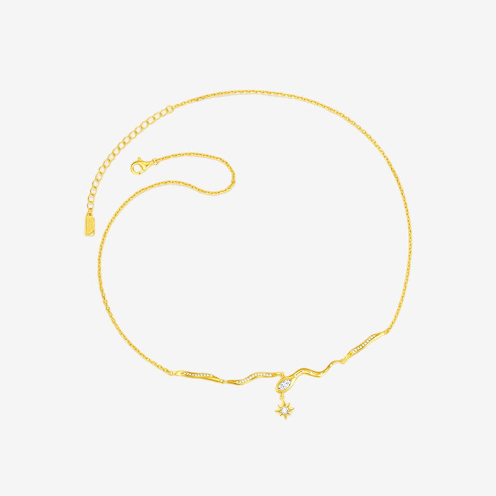 S925 Zircon Star Golden Snake Necklace