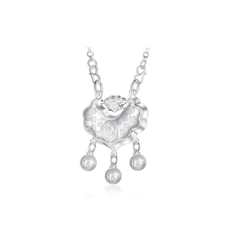S990 Silver Newborn Baby Child Hundred Fu Ruyi Lock Necklace