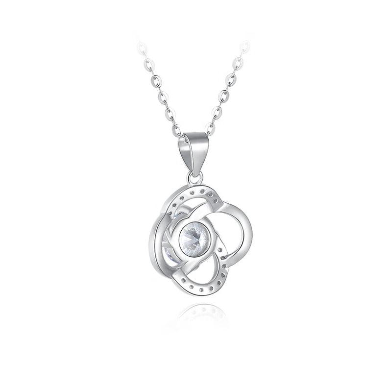 Silver Zircon Elegant Four-leaf Clover Necklace