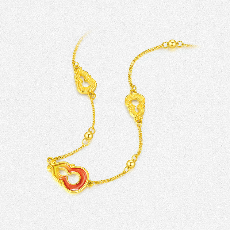 วัฒนธรรมจีน relics Series 24K Gold Flying gourd Bracelet