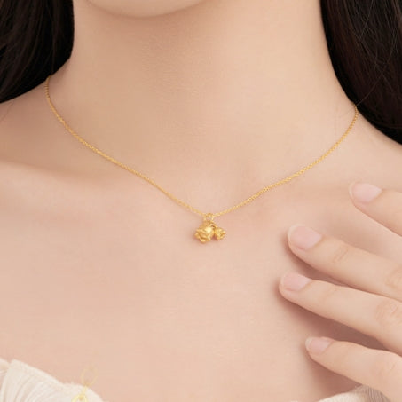 24K Gold Two Lily of the Valley Necklace Pendant