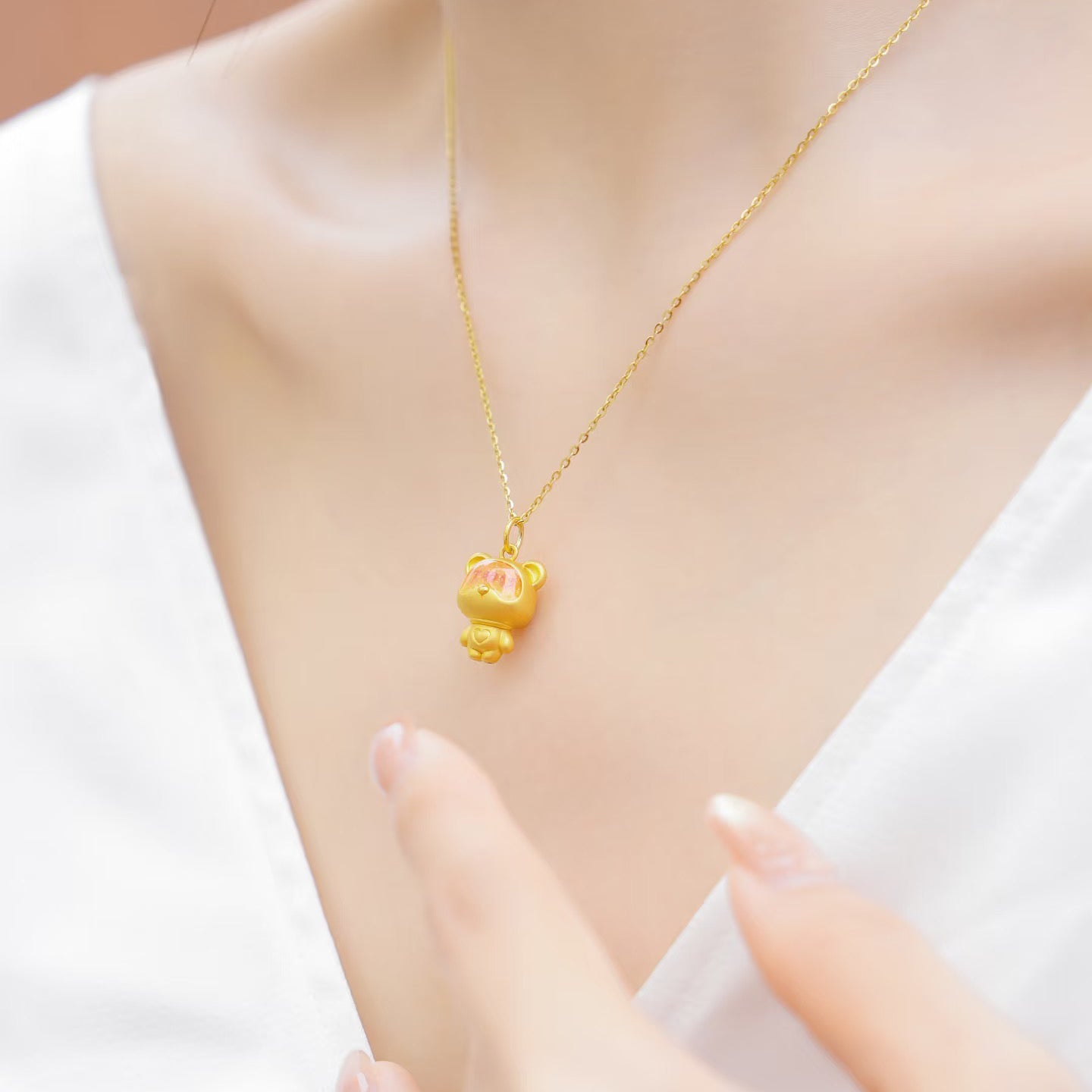 First Series 24K Gold Temperature Color Change Enamel Love You Bear Pendant