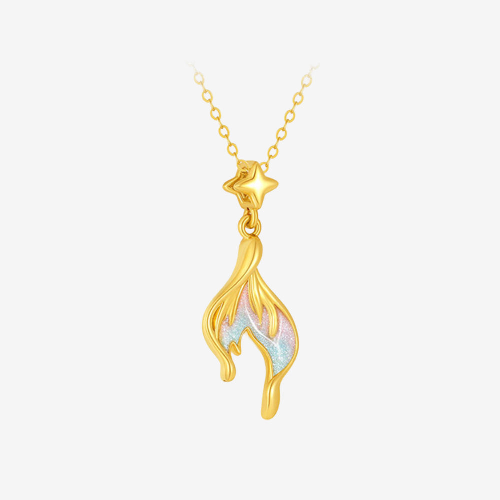 24K Gold Enamel Fluorescence Mermaid Tail Necklace Pendant